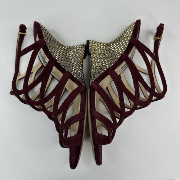Prada Women's Burgundy Open Toe Strappy Wedge Metallic Sandal EU‎ 37.5 / US 7 - Picture 8 of 17